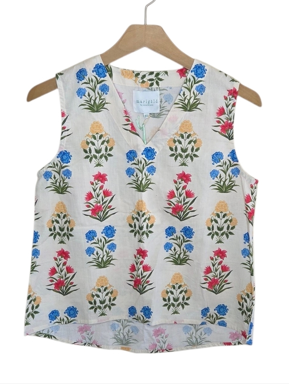 Marigold by Victoria Dunn Sadie Blouse Colorful Floral Block Print Tank XS